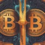 Image of a bitcoin coin halving into two bitcoin coins