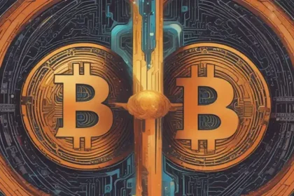 Image of a bitcoin coin halving into two bitcoin coins
