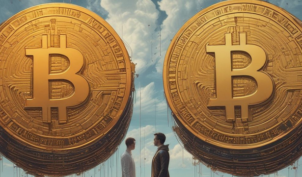 cover image of bitcoin halving 2024 INTO 2 bitcoin coins