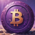 a bitcoin coin in purple color like Runes