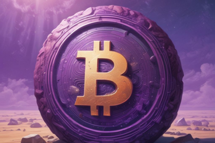 a bitcoin coin in purple color like Runes