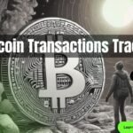 a person looking at a giant Bitcoin coin in a futuristic world